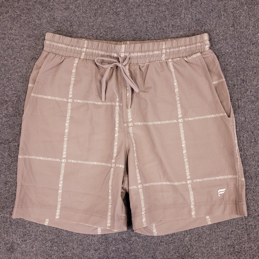 Fabletics Athletic Shorts Women Brown Grid Drawstring Pockets Activewear Gym